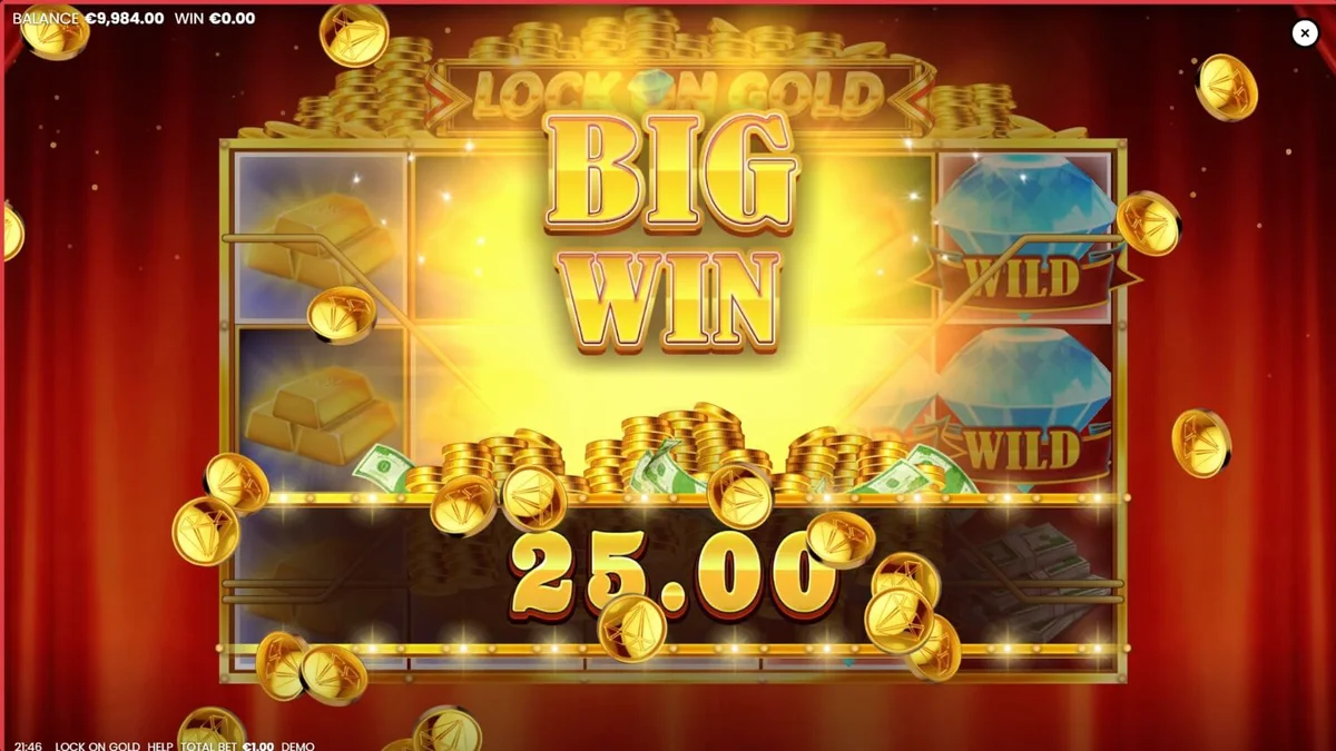 Interface do jogo de slot Lock On Gold com tema de luxo e barras de ouro